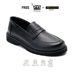 JYF - High Black Sepatu Loafers Pria Formal Kantor Kerja Kuliah Kondangan Shoes Pantofel Hitam Fantofel