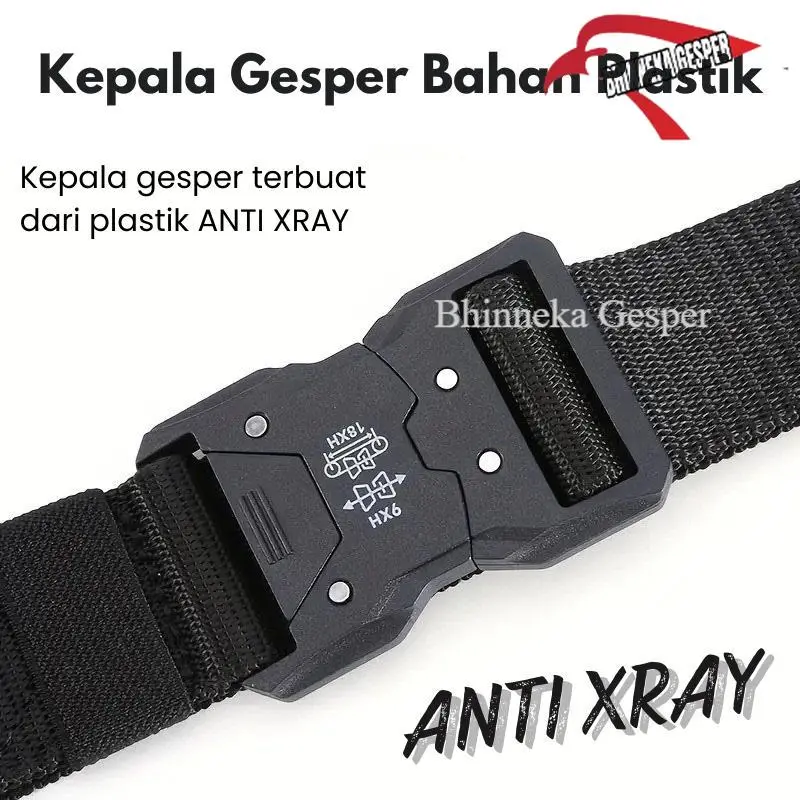 Ikat Pinggang Pria Anti Xray Tali Canvas Nilon Non-Metal Gesper Sabuk Cowok Tactical Military Belt T140 Hitam Hijau Laki Biru Coklat 4