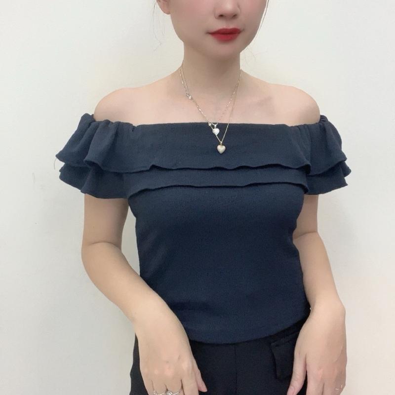 áo thun xốp  cộc tay cổ trễ chất liệu vải xốp  co dãn hai chiều mã k05 Nữ Top Women Cổ Tròn Women Cổ Tròn