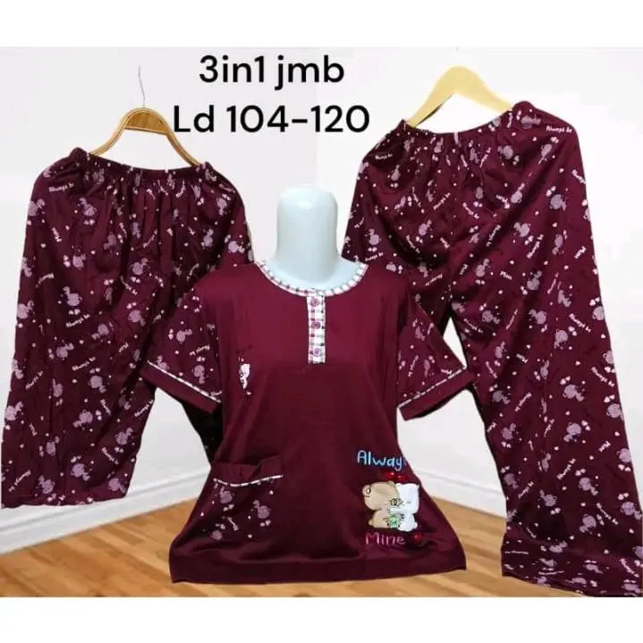 TERLARIS 3 in 1 Baju Tidur Wanita Dewasa Jumbo Bahan Kaos Premium Bebydoll 3 in 1 BIO,KAMENLY,STARLAY