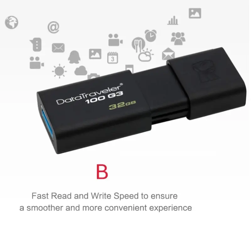Ổ đĩa USB DataTraveler 100 G3, Kingston, có các dung lượng 8gb, 16gb, 32gb, 64gb, Nhanh, Không thấm nước, Ổ đĩa bộ nhớ, Ổ đĩa nhanh USB 3.0, Có sẵn trong 128gb / 256GB 3
