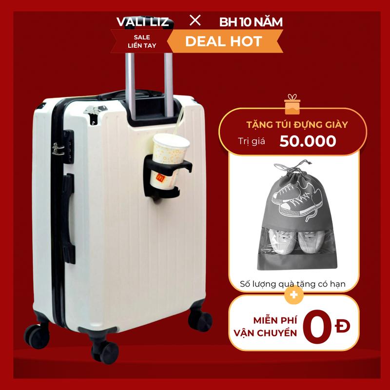 Vali kéo cao cấp mã D015 có ly nước - Nhựa Dày siêu bền - có ngăn đựng cốc, bánh xe xoay 360 độ , cần kéo hợp kim nhôm cao cấp chịu lực , khóa 3 cấp độ số chống trộm . Bảo hành 10 năm , vali giá rẻ , hottrend , xu hướng thịnh hành valisize  20 vali
