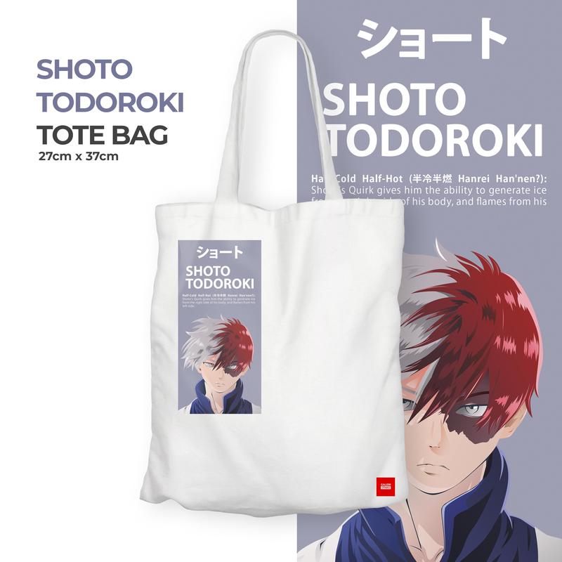 TOTEBAG TODOROKI SHOTO My Hero Academia Totebag Canvas Anime Premium / Totebag Hitam Resleting 2