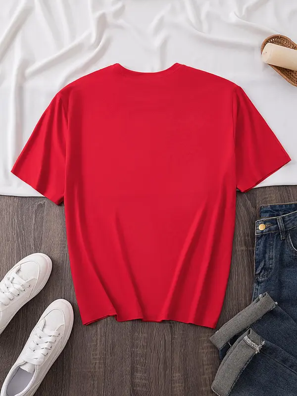 Women's Figure & Letter Print Round Neck Tee, Vintage Trendy Casual Short Sleeve T-shirt for Daily Wear, Ladies All Seasons Outfit 4