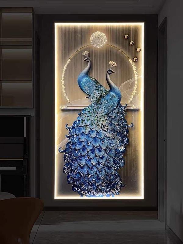 Tranh Đính Đá Pha Lê Kết Hợp Đèn Led ĐÔI CÔNG ,Cao Cấp Treo Tường ,Trang Trí Nhà, Phòng Thờ, Quán Cafe, Nhà Hàng, Quà Tặng - Decor Khung Tranh Đồng
