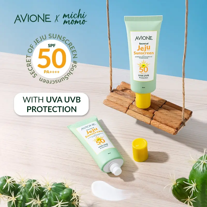 Avione x Michimomo - Secret of Jeju Sunscreen SPF 50 Extract Facial Wajah Niacinamide Berminyak Pencerah