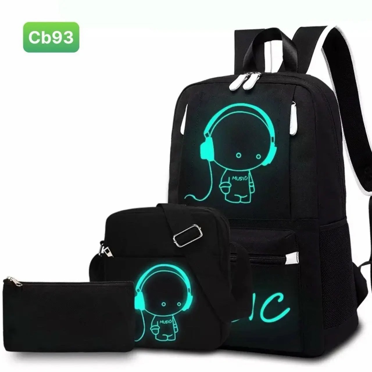 Set Balo 3 món - đen dạ Quang siêu xinh