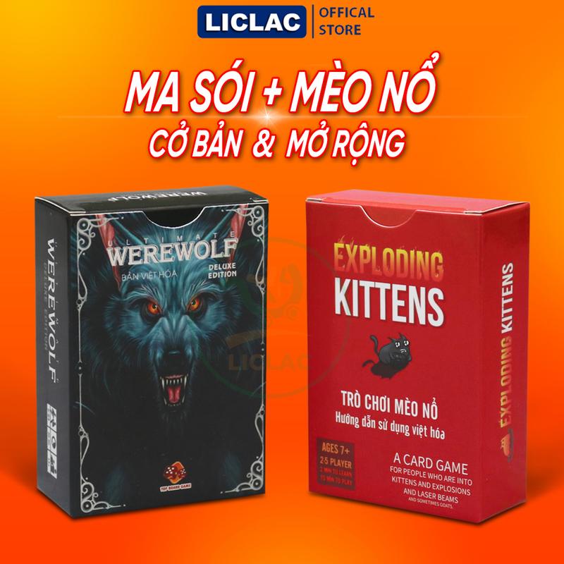 Combo Bài Ma Sói + Mèo Nổ Việt Hóa - Board Game Cơ Bản và Mở Rộng loại XỊN chống nước siêu tiện lợi - LICLAC