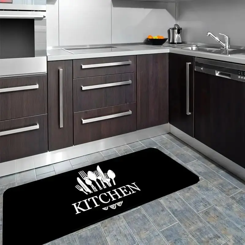 Letter & Cutlery Pattern Kitchen Floor Mat, 1 Count Non-slip Kitchen Mat, Comfortable Machine Washable Floor Mat for Home Laundry Room Bathroom Christmas Decor, Christmas Gifts, Christmas Decorations 6
