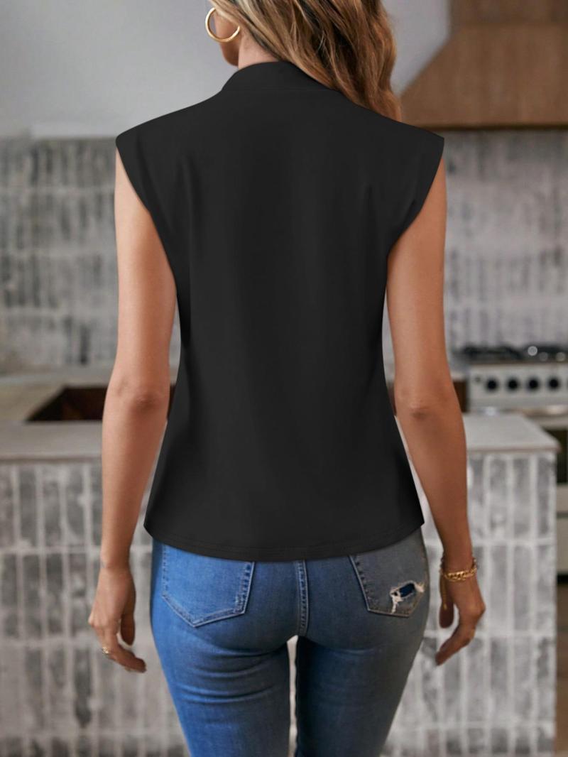 Product Introduction of Women's Solid Color Mock Neck Top, Casual Elegant Sleeveless Top for Summer, Ladies Clothes for Daily Wear 5