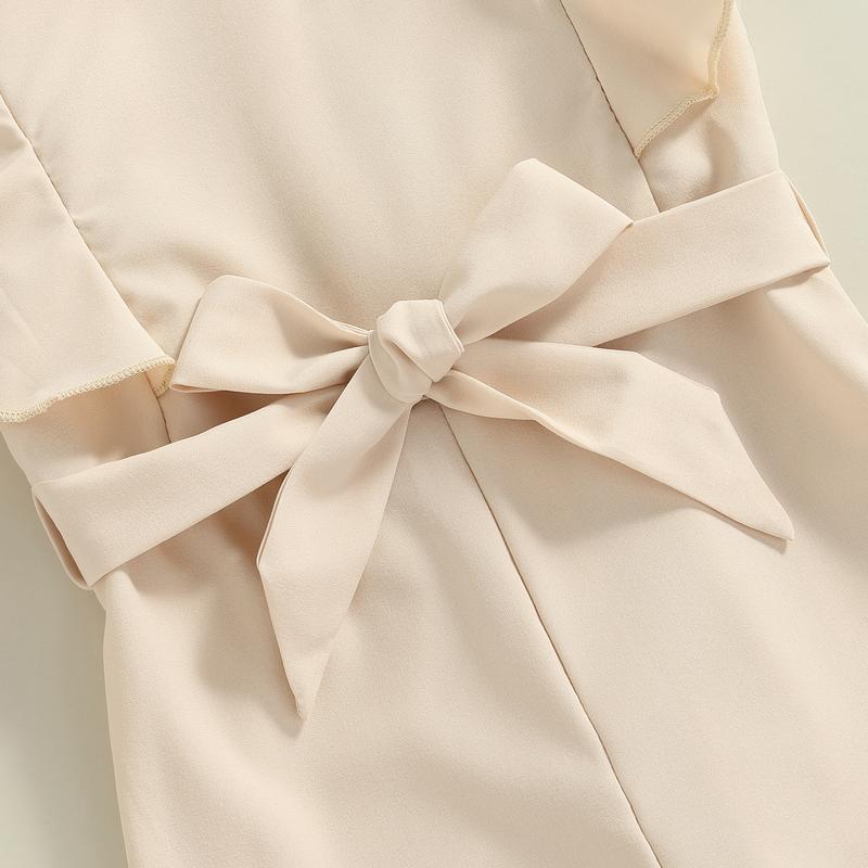 Product Introduction of Áo Jumpsuit Quần Hàng Ngày Cho Trẻ Em, Màu Trơn Cổ Tròn, Không Tay, Áo Liền Quần Flounced, Có Thắt Lưng, Thích Hợp Cho Mùa Hè, Độ Tuổi: 1-6 Tuổi, Màu Xanh Lá Cây / Be 47