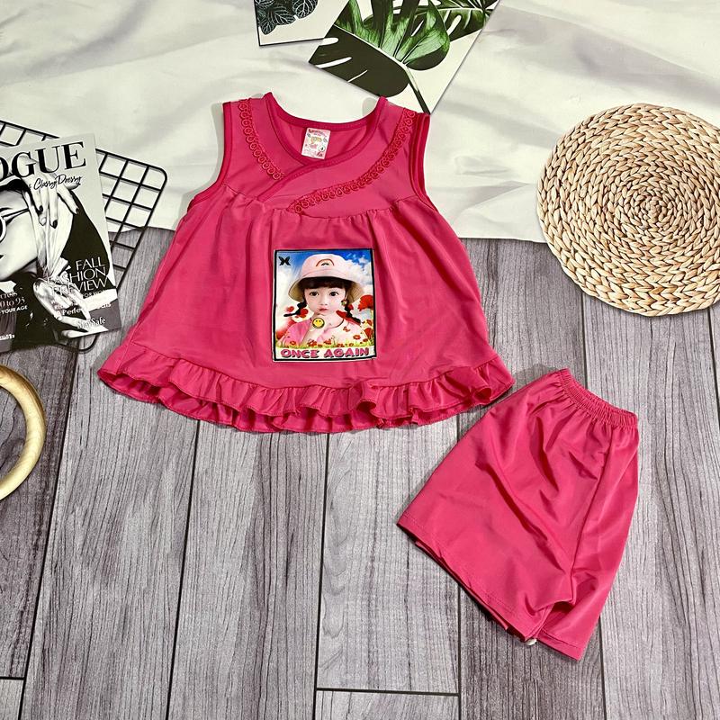 [6-16kg] Đồ bộ thun lạnh hình in bé gái nhiều màu mặc thường ở nhà cho bé gái 5