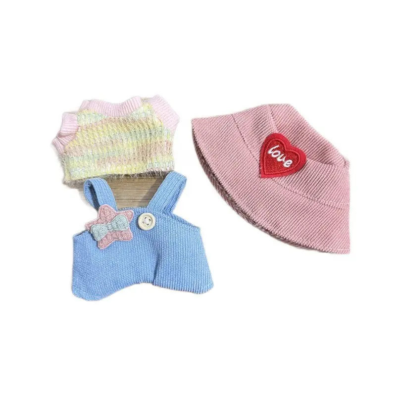 LABUBU MACARON baju 17CM POPMART Overall + topi merah muda BONEKA BAJUNYA  pop mart kostum pakaian boneka  Dolls 3