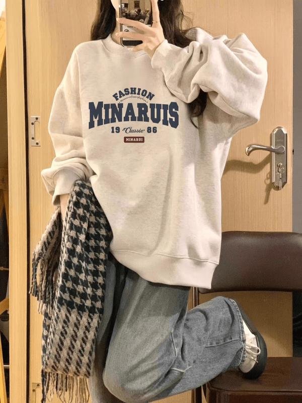 REWSHOP Áo Sweater nỉ bông in chữ MINARUS - áo from rộng unisex thích hợp mặc thu đông Menswear 1