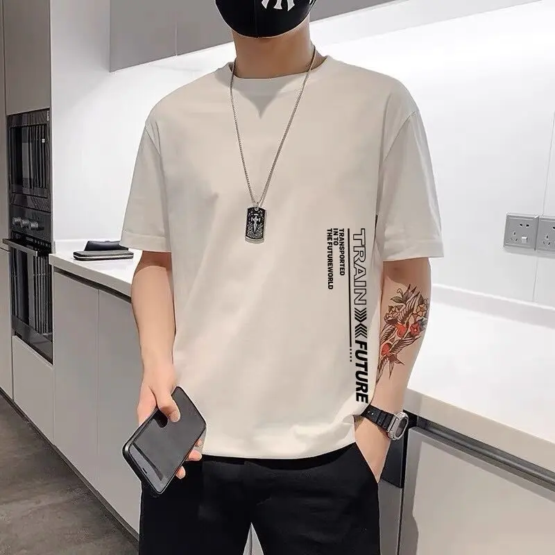 Áo Thun Cotton Ngắn Tay, Dành Cho Nam Giới, Ngoại Cỡ, Áo Thun Xu Hướng, Thích Hợp Cho Mùa Hè, Phong Cách Học Sinh, Tay Lỡ, Cổ Tròn Thường Ngày Dễ Phối Đồ Quần Áo Nam