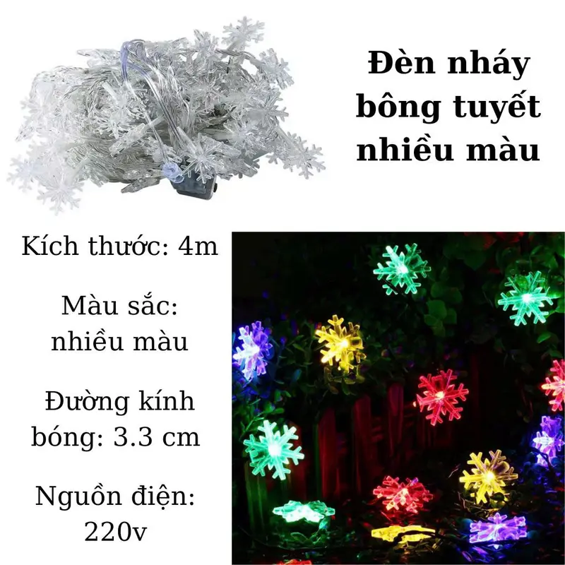 [FREESHIP]COMBO 3 Dây Đèn Nháy Bông Tuyết 7 Màu 4m Bóng Led Nhiều Màu Dây Dây Nháy Led Giáng Sinh Tranh 8