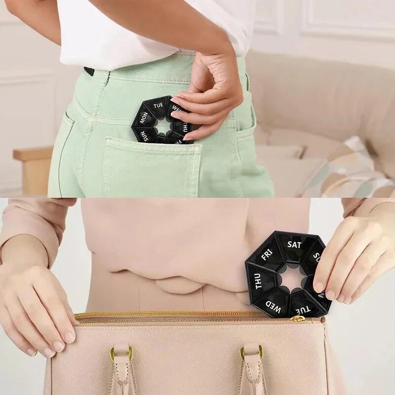 Product Introduction of 2Pcs 7 Days Pill Storage Box Mini Travel Portable Medicines Dispenser Box Multifunction Plastic Seven Compartment Sealer Box 9