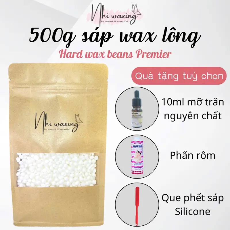 [Che tên sp] Túi 500g sáp wax lông cao cấp Premier kèm quà tặng tuỳ chọn [10ml mỡ trăn/ phấn narak 25g/ que phết sáp silicon] Nhi waxing Nữ Women Cạo Râu tay long triệt lông 0