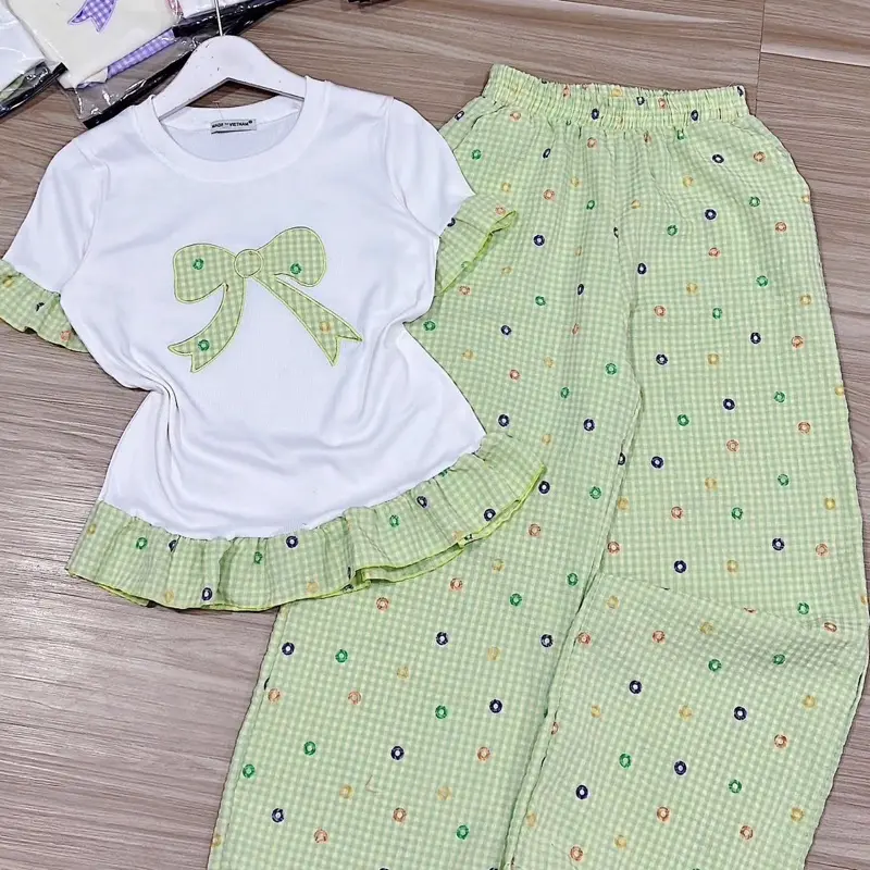 Set nơ thiêu phối bèo quần ống suông áo tăm lạnh quần đũi TTshop Nữ 4