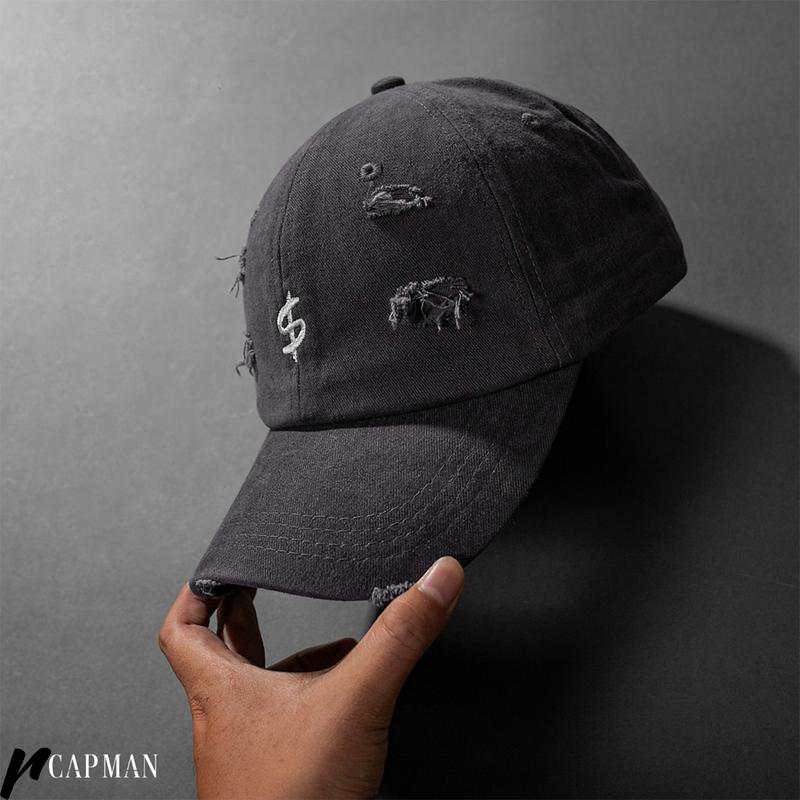 Mũ lưỡi trai jean wash rách màu đen, nón kết unisex màu đen xám RecklessCapman Đinh vải đen xám, freesize, bảo hành 2 năm mũ  len capman  nón