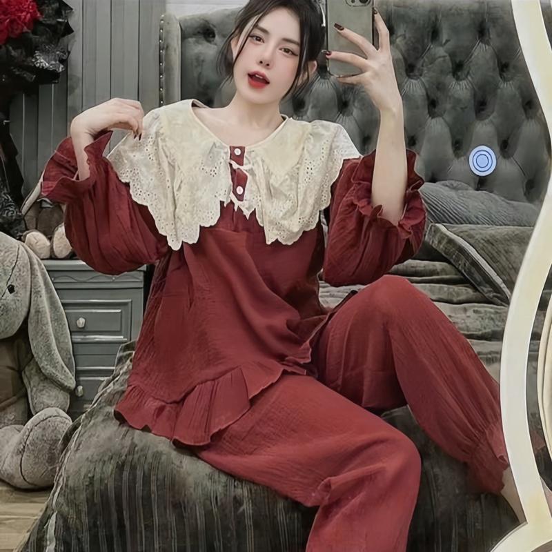 Bộ Ngủ Bánh Bèo Tiểu Thư Đỏ - Đen Bigsize