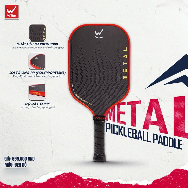 Vợt Pickleball Metal Chính Hãng Wika Chất Liệu Carbon T300 Bền Bỉ, Họa Tiết Ấn Tượng Sport Đồng
