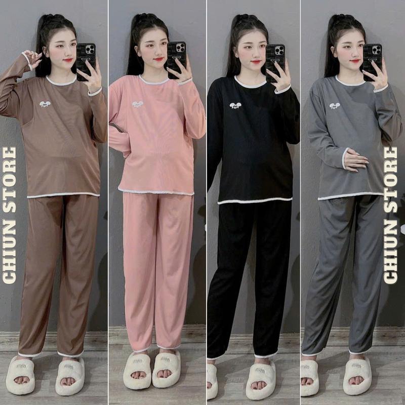  Bộ Đồ Bầu Mặc Nhà Thu Đông Bộ Bầu Và Sau Sinh Thêu Gấu Viền Trắng Chất Liệu Len Tăm Dài Tay Có Mở Ti Cho Bé B9 Chiun Store Voi Đầm Bầu Váy Bầu 