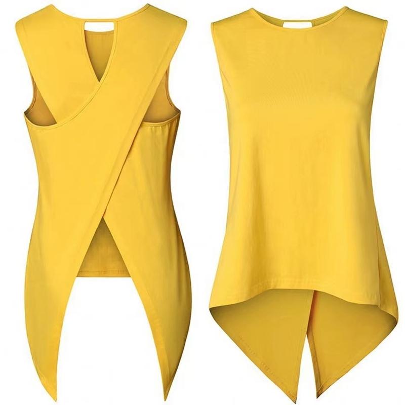 Product Introduction of Áo Thun Hở Eo Chéo Lưng Bất Đối Xứng Phong Cách Âu Mỹ Áo Không Tay Gợi Cảm, Màu Trơn Cổ Tròn, Xu Hướng Năm 2024 4