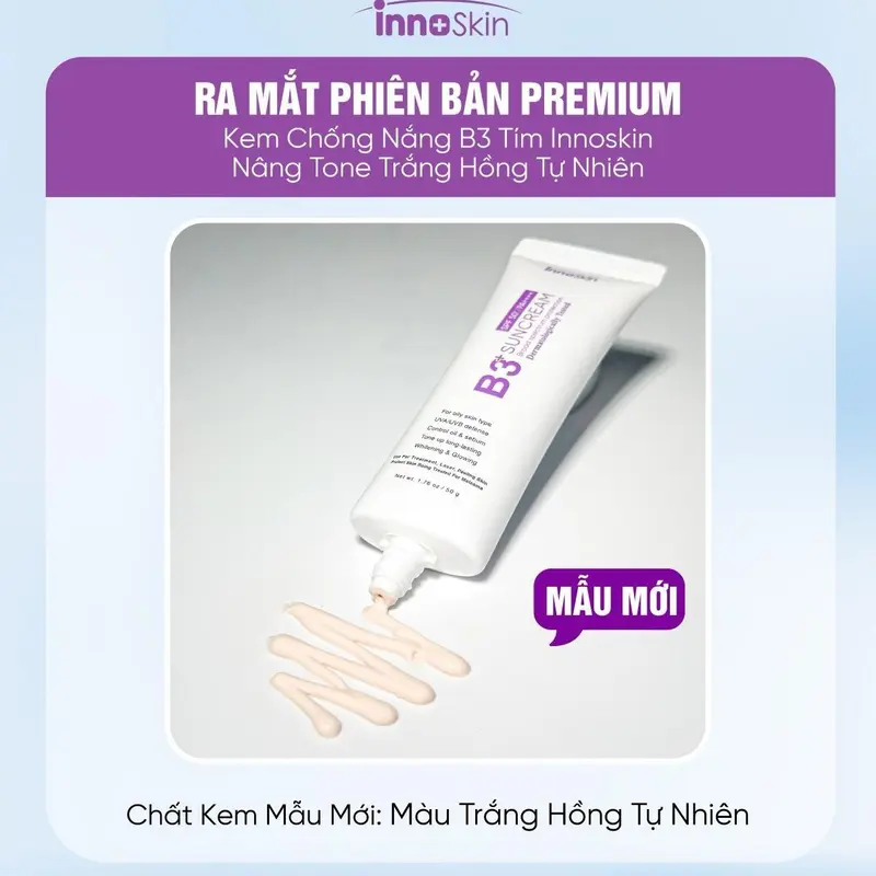 [RRR] [Innoskin] V11 - 1 tuýp kem chống nắng innoskin B3 tím (bản kiềm dầu) tặng 5 mask whitening Hàn Quốc 4