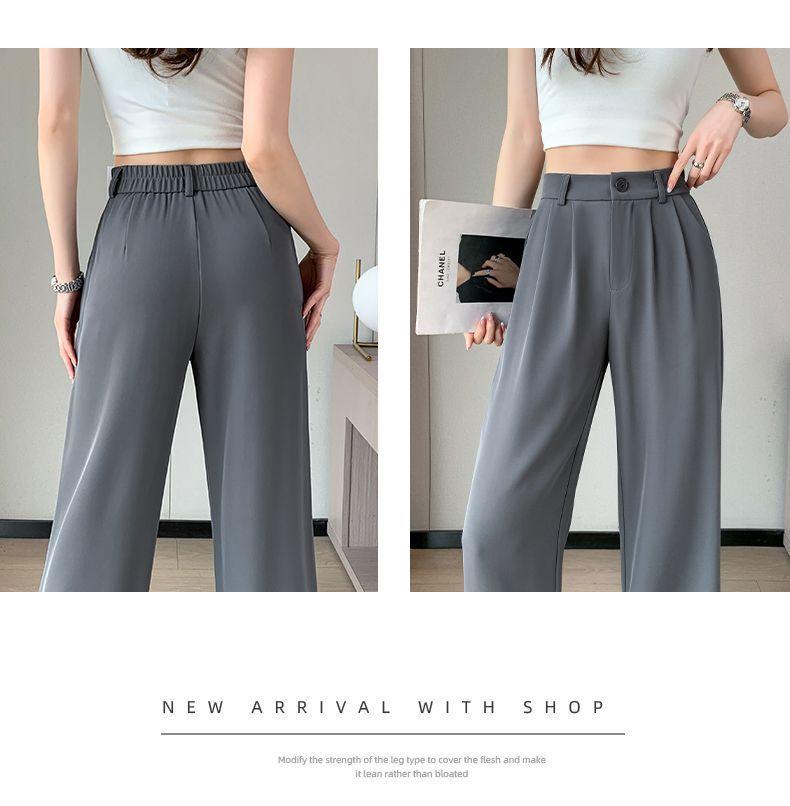 Product Introduction of Spot New 2025 New Wide-Leg Straight Pants Women's Summer Thin High Waist Drooping Straight Casual Small Narrow Suit Pants South Korea Japanese and Korean Style 19