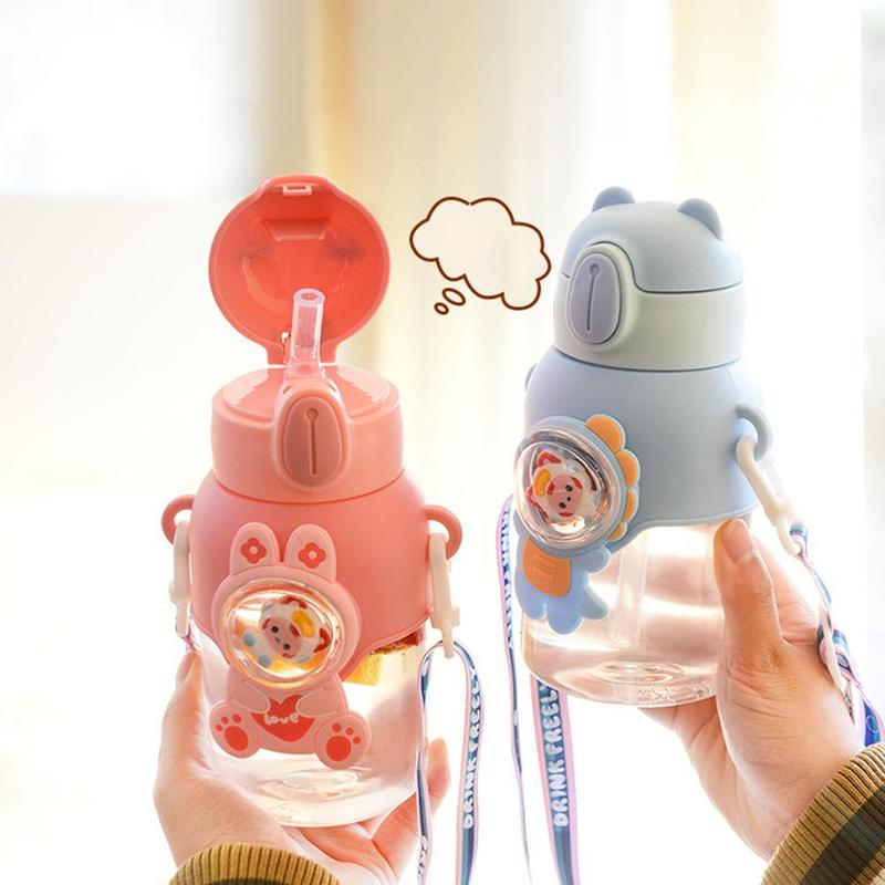 Product Introduction of Kawaii Children's Water Bottle With Straw And Shoulder Strap 600ml Cute Large Capacity Toddler Water Bottles 22