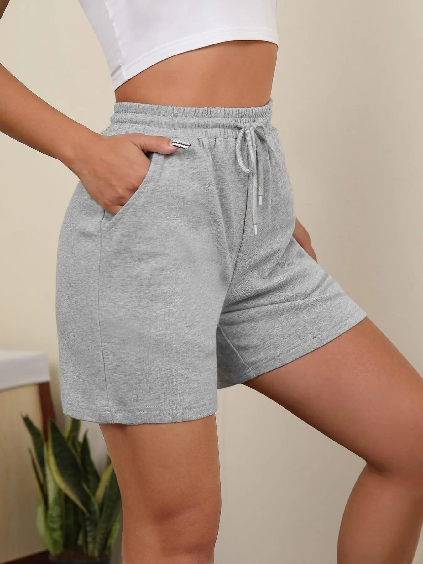 Women's Plain Drawstring Waist Shorts, Casual Comfy Breathable Shorts for Daily Wear, Ladies Bottoms for All Seasons