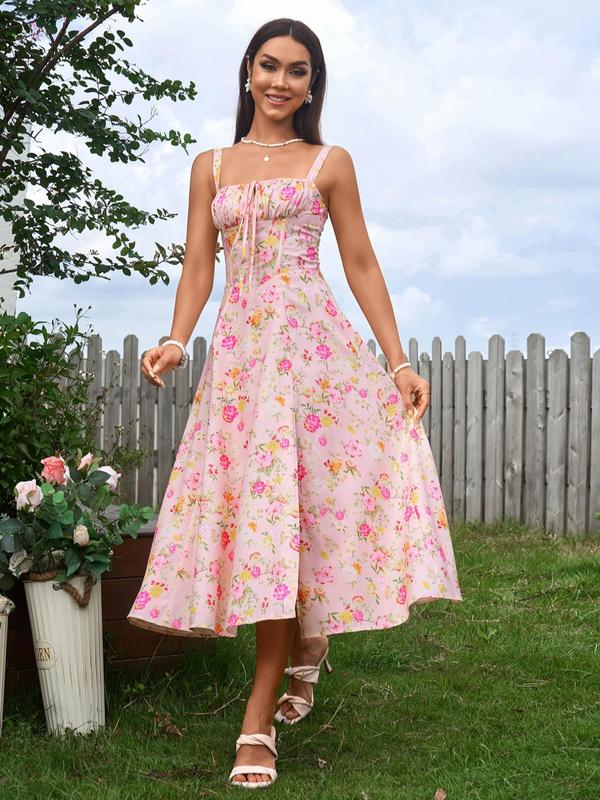 Sexy Floral Print Lace Up Backless Strap Design V Neck One Step Skirt Dresses Sexy Floral Print Lace Up Backless Strap Design V Neck One Step Skirt Dresses