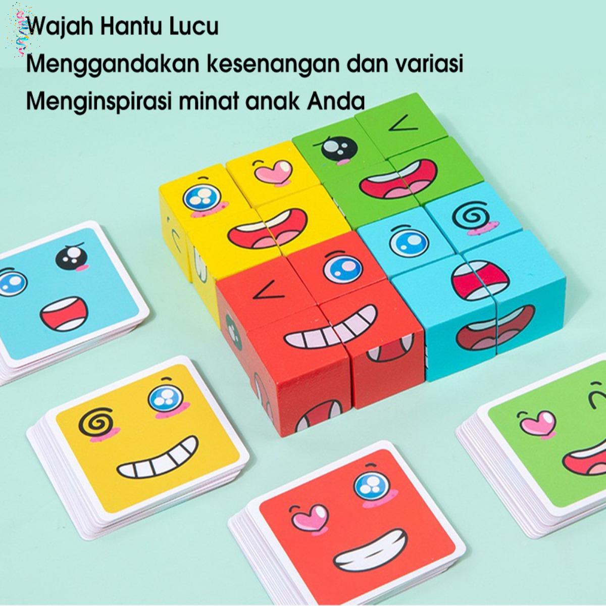 Mainan Face Changing Cube - Puzzle Edukasi Ekspresi Wajah, Permainan Ketangkasan Anak, Game Keluarga Interaktif yang Mengasah Kreativitas, Keterampilan Motorik, dan Berpikir Logis Anak!