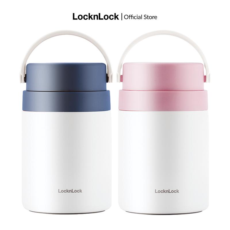 Bộ hộp cơm giữ nhiệt kèm muỗng LocknLock Handle Food Jar 700ml - LHC8042 (2 màu) - Có quai xách, kèm hộp nhỏ đựng đồ ăn kèm, có muỗng, Hàng chính hãng