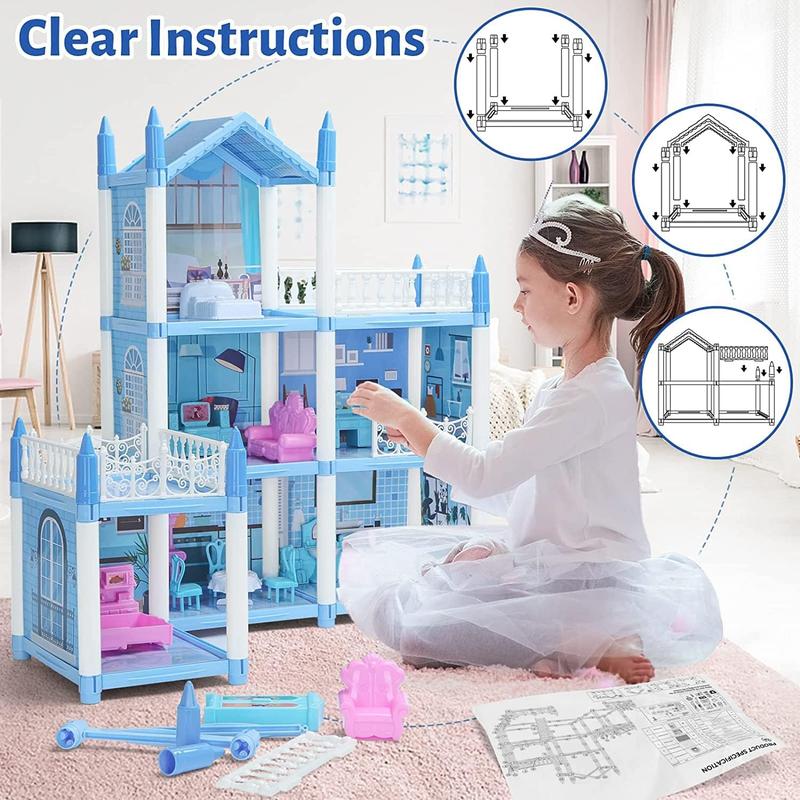 1 Set Doll House With 4 Dolls, DIY Doll House Kit, Pretend Play Dollhouse Toy For Kids, Miniature Furniture 4