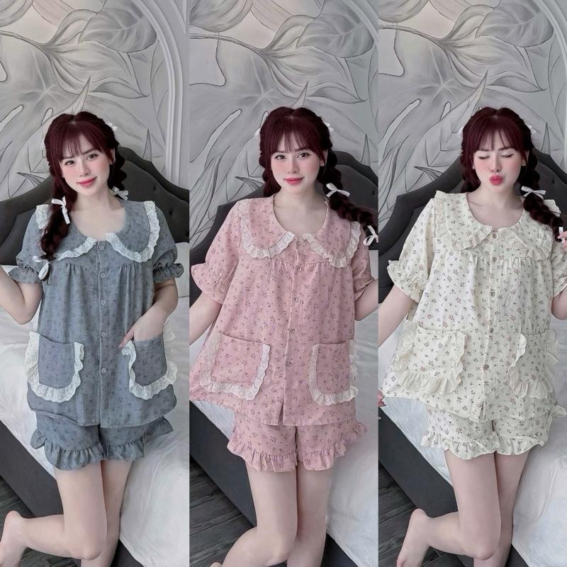 Bộ đồ ngủ Nữ Sammy Cổ sen hoạ tiết hoa nhí CC52 chất Vân mây mềm đẹp xinh xắn