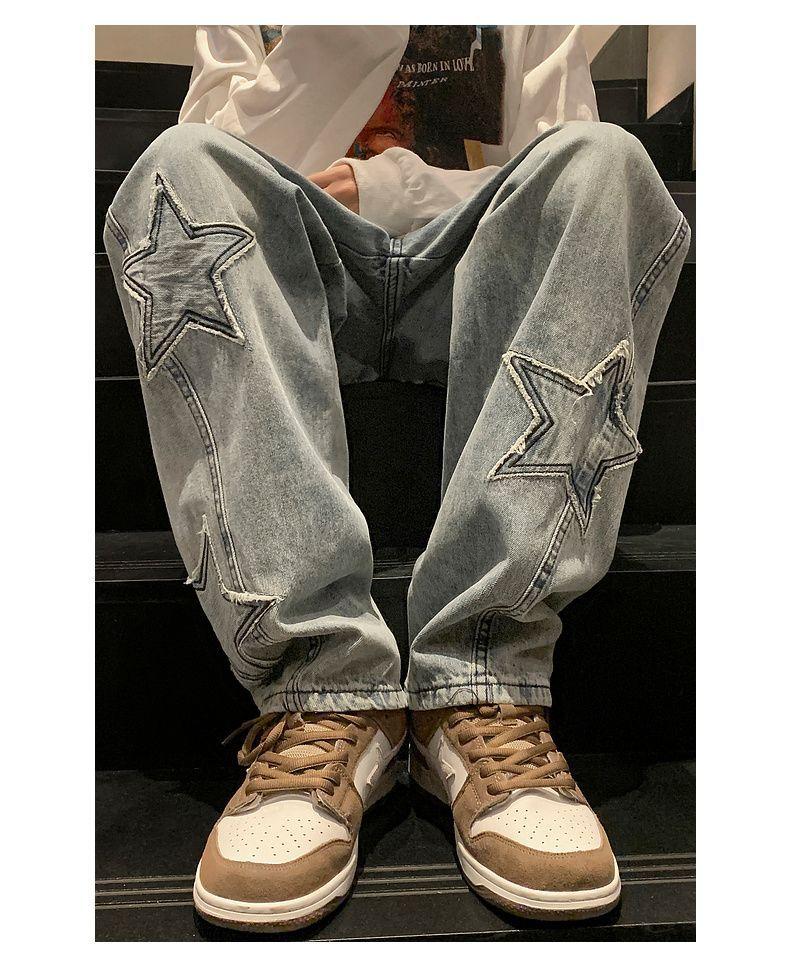 Product Introduction of Pants Men's Ins Fashionable Loose Wide-Leg American Vibe High Street Jeans Men's Fashionable Fried Street Ruan Shuai Straight Men's Pants Sneaker 28