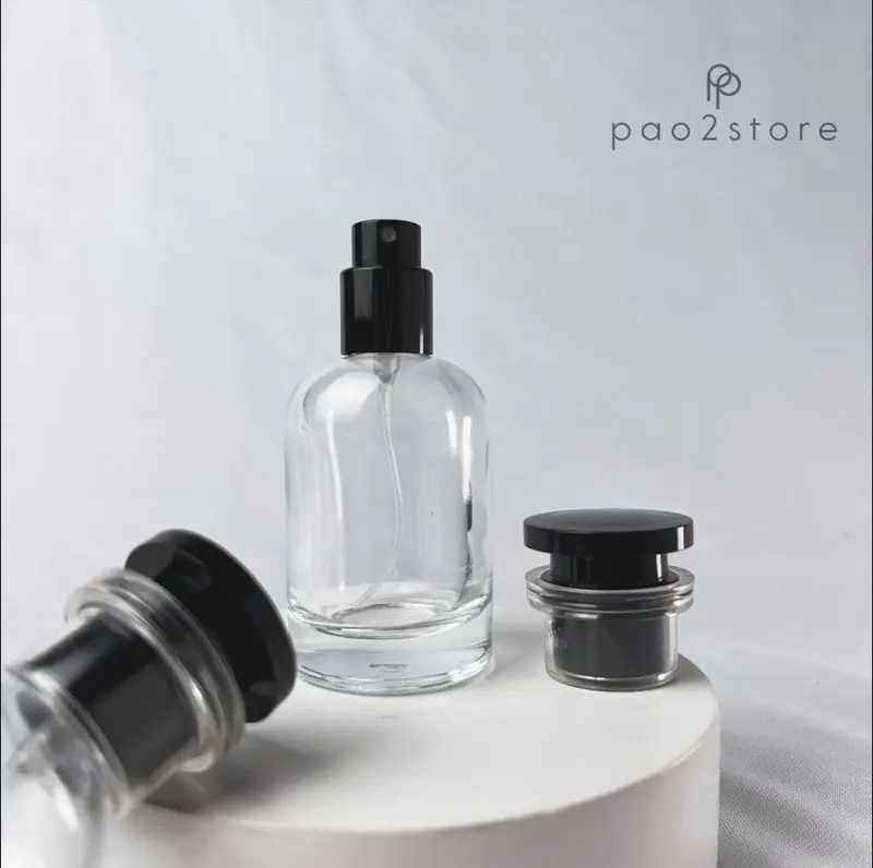 Botol Parfum Spray Ulir Kaca Tebal Clear - Tutup Hitam Isi Ulang Minyak Wangi - LVT 4