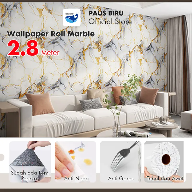Wallpaper Dinding Motif Marble Roll  120 x 280cm Sticker Kamar Dekorasi PET  Panjang 2.8 Meter A58 0