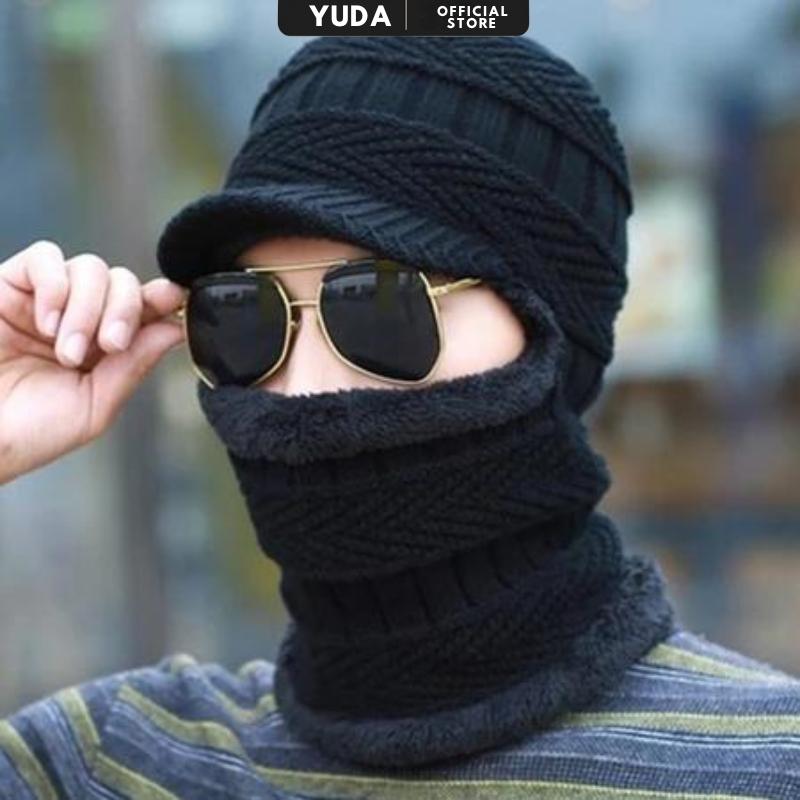  Mũ len nam kèm khăn quàng cổ nón len trùm đầu nam mùa đông chất liệu len cao cấp 