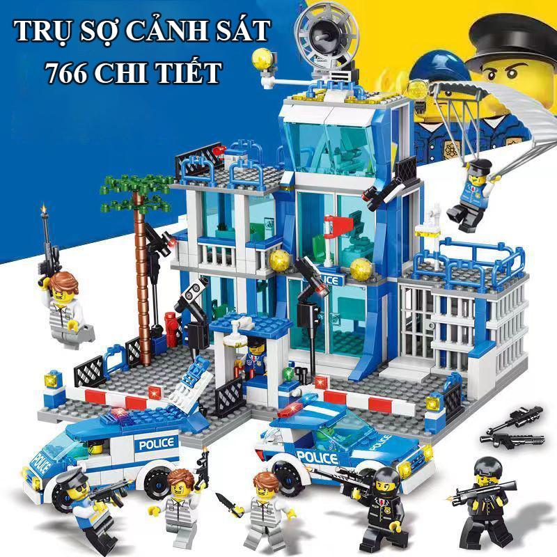 Đồ chơi lắp ráp Cảnh sát Swat 766 chi tiết, Mô hình lắp ráp Trụ Sở cảnh sát city xanh kèm lính swat, máy bay sự phát triển của trẻ