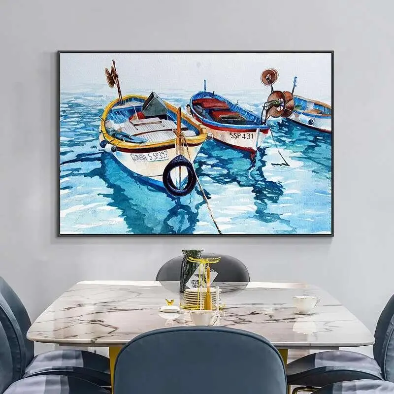 Tranh Treo Tường Phong Cảnh Biển Dầu, Tàu Trên Biển Xanh, Tranh Vải Bố, Áp Phích Và Đồ In, Tranh Bắc Âu, Thích Hợp Cho Phòng Khách, Trang Trí Nội Thất