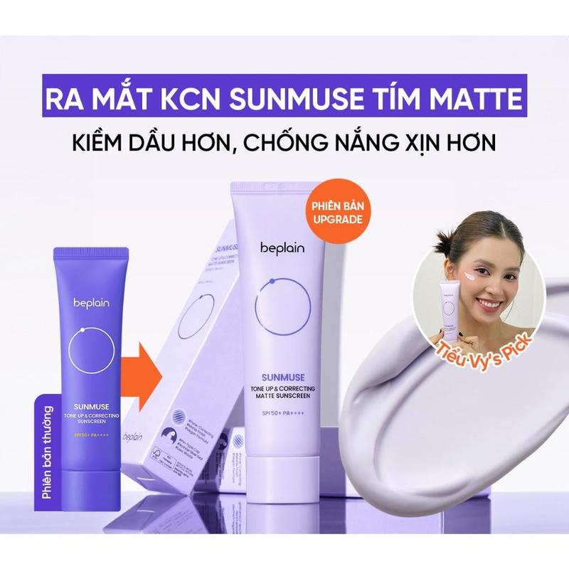 Kem chống nắng lai BEPLAIN Sunmuse Nâng tone & Hiệu chỉnh tone da SPF 50+ PA++++ ( Tím đậm ) - Tabula Century 7