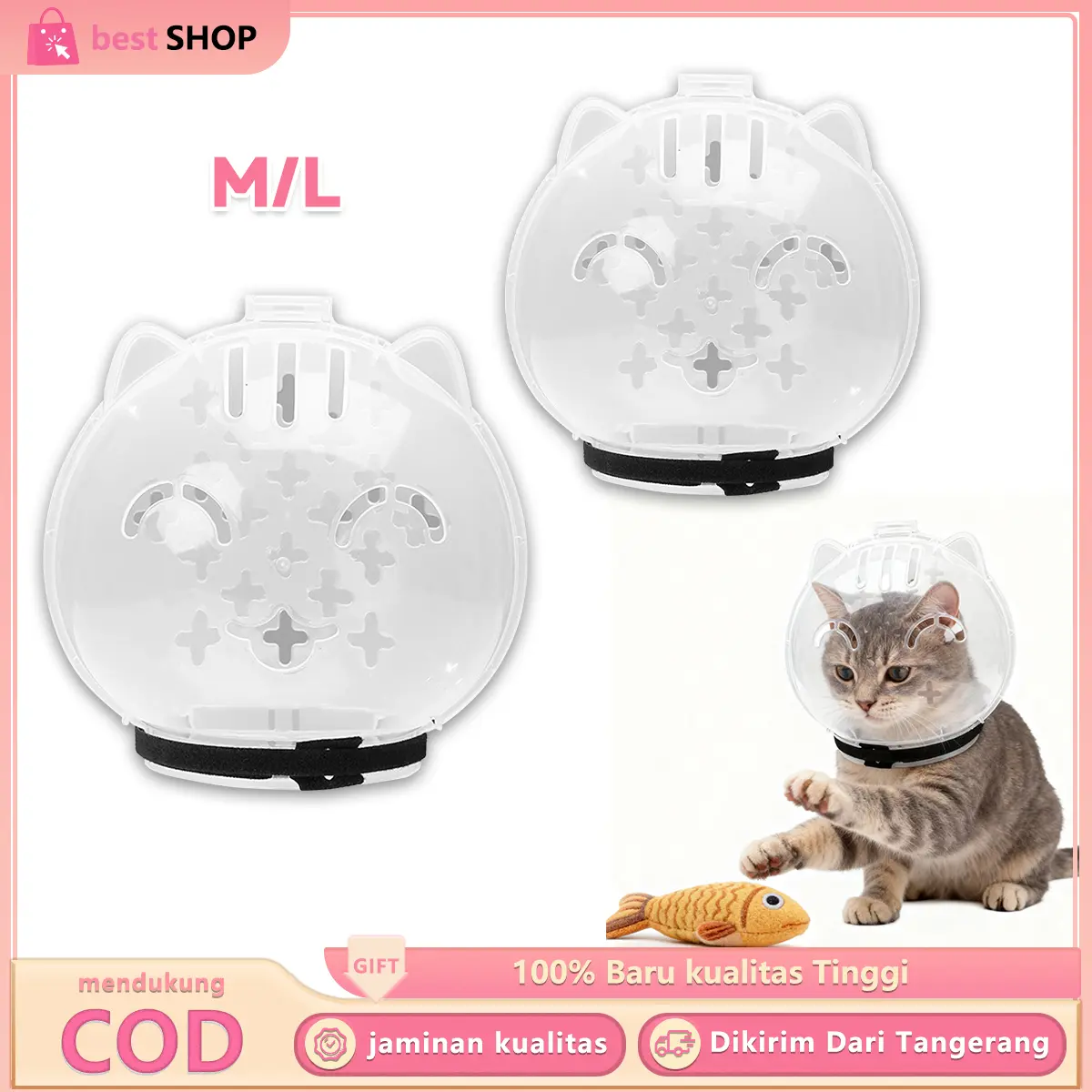Penutup Kepala Mulut Kucing Anti G it Dan Li Space Hood Helm la Dengan Bahan Bernapas Untuk Grooming Treatment Perlindungan Anak Kucing Dari G itan Dan Li ing - Transparan-M