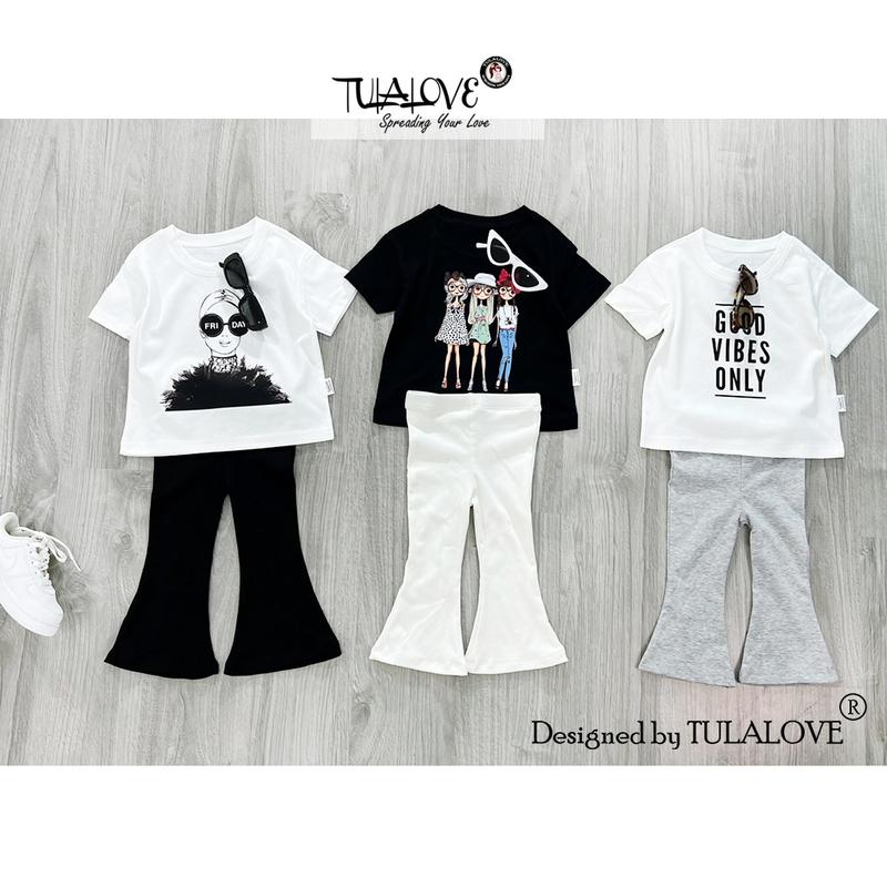 Áo Phông Bé Gái In Hình, Quần Dài Ống Loe Lên Dáng Cực Yêu Cho Bé Gái, Set Bé Gái Tulalove