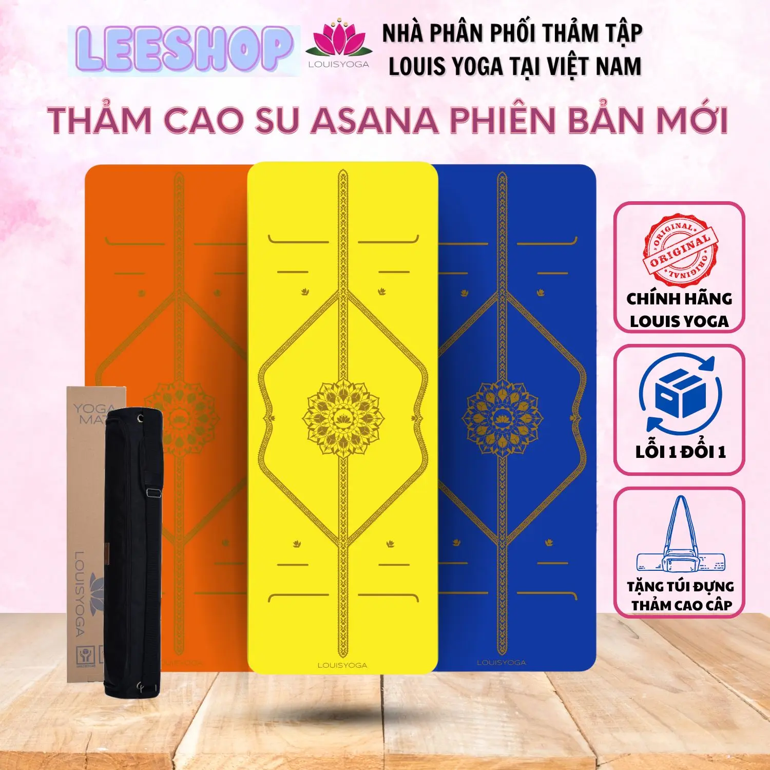 Thảm yoga cao su định tuyến Asana 24 phiên bản mới- hãng Louis Yoga- Tặng túi thảm