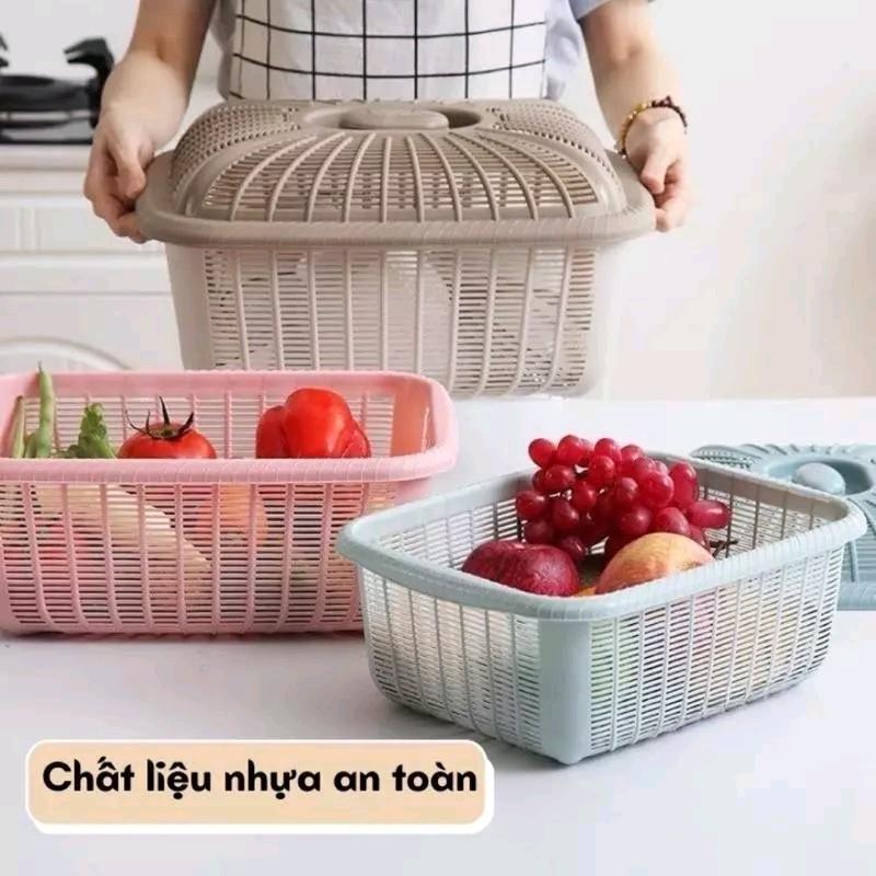 Giỏ đựng đồ Việt Nhật vuông có nắp, Rổ đựng hoa quả bát đũa gọn gàng