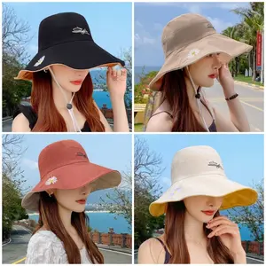 LO Topi Wanita Pelindung UV Topi Pantai Bunga Daisy Bisa Digunakan Dua Warna Depan Belakang Topi Visor Cadar Bucket Topi Murah Import