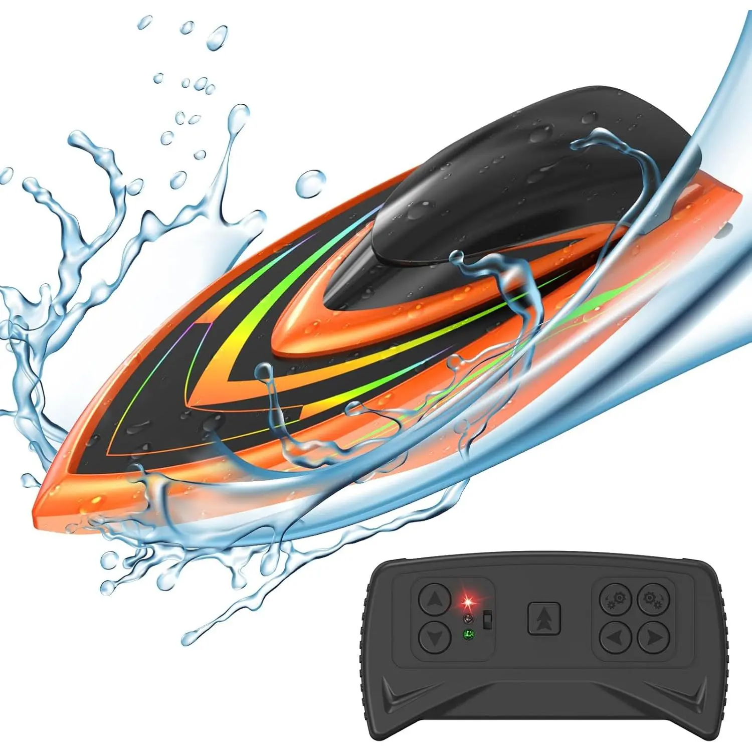 uleway 90m Remote Control Boat 2.4GHZ High Speed Electric Racing Boat for Kids Radio Controlled Boat with Rechargeable Batteries Water Toy Gifts for Pool Lake Orange, Red, S01